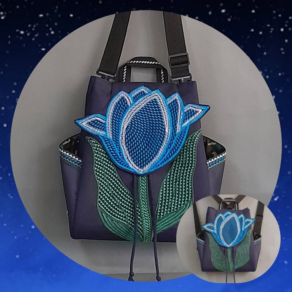 Tulip Embroidered Convertible Backpack Shoulder Bag